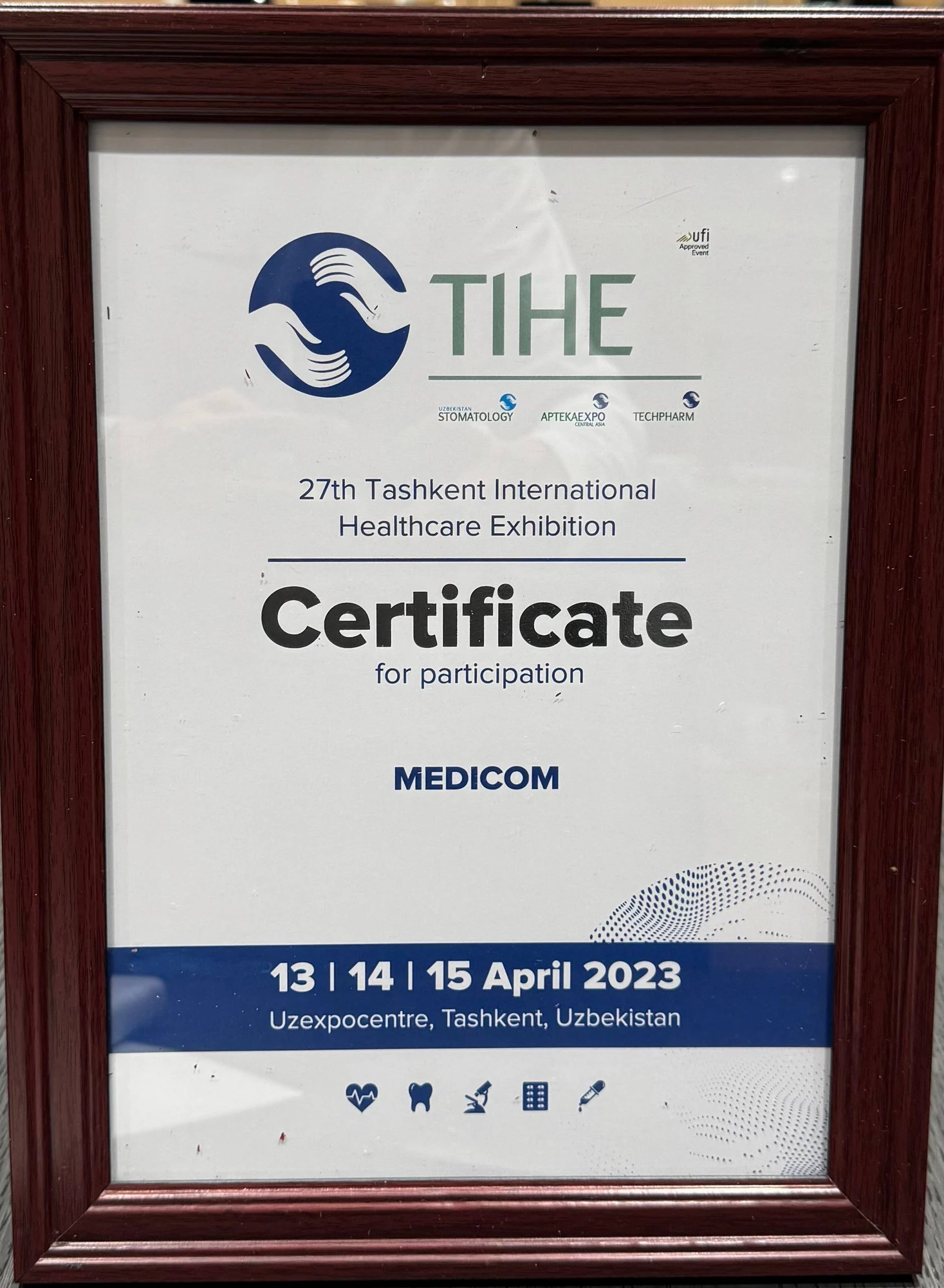 Сертификат MEDICOM за участие в выставке TIHE 2023